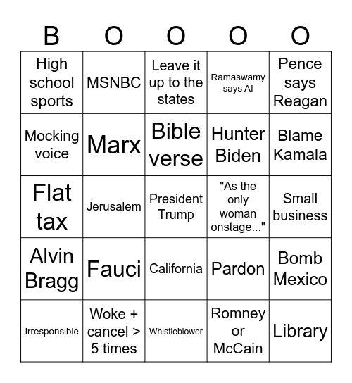 VP Audition #1: Mr. Trump is a Criminal and I Support Him Very Much! Bingo Card