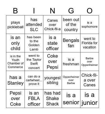 FBLA BINGO Card