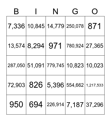 Addition: Using the Standard Algorithm with Multi-Digit Numbers Bingo Card