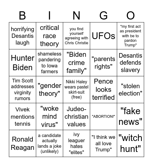 GOP Debate BINGO Card