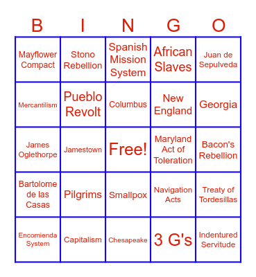 APUSH Period 1 Bingo Card