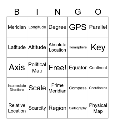 Geography Vocab Bingo! Bingo Card