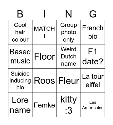 Tinder Bingo Card