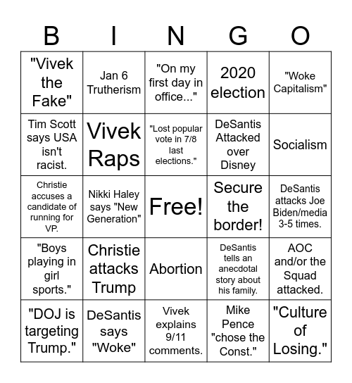 GOP Primary Bingo Card