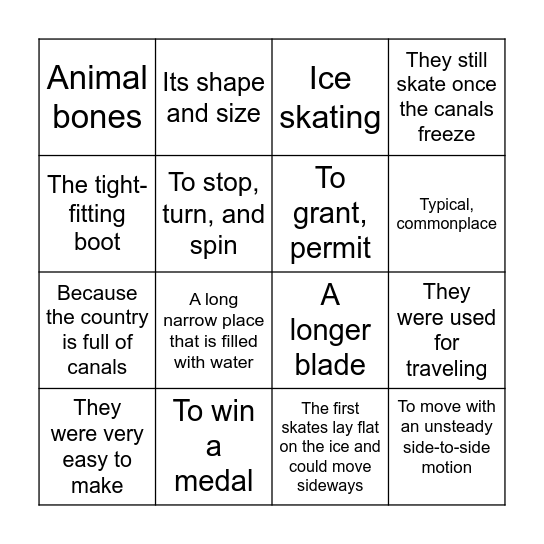 The First Skates Bingo Card