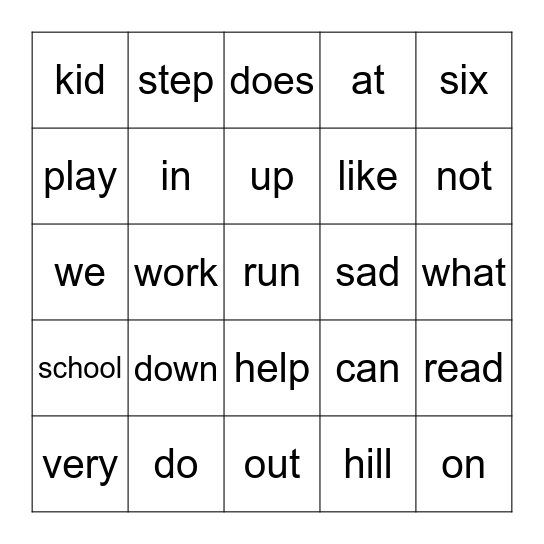 Vocabulary Week C & D Bingo Card