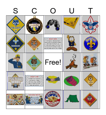 Pack 459 Scout Bingo Card