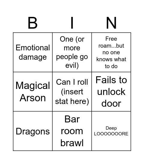 Letting Chaos Happen Bingo Card