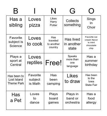 Classmate BINGO Card