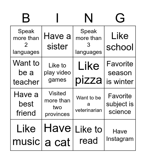 B10L Class Bingo Card