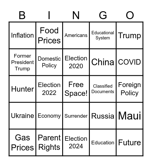 Republican Presidential Primary Debate I Bingo Card