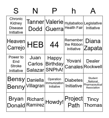 SNPhA Bingo! Bingo Card