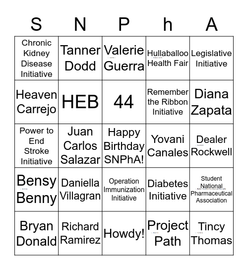 SNPhA Bingo! Bingo Card