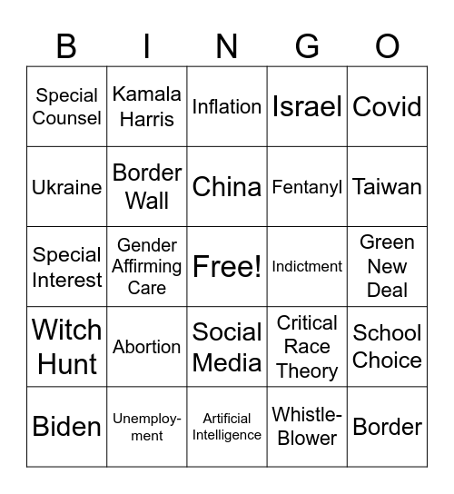 GOP Debate 2023 Bingo Card