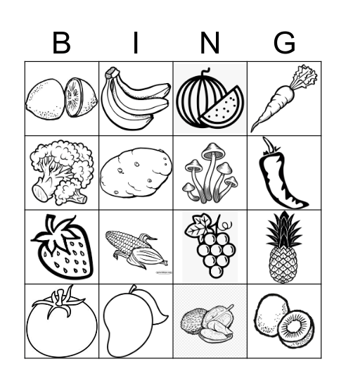 Fruits and Vegetables BINGO Card