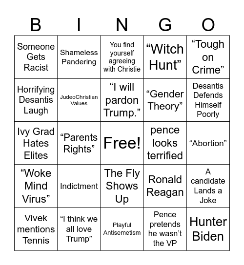 First Republican Debate ‘23 Bingo Card