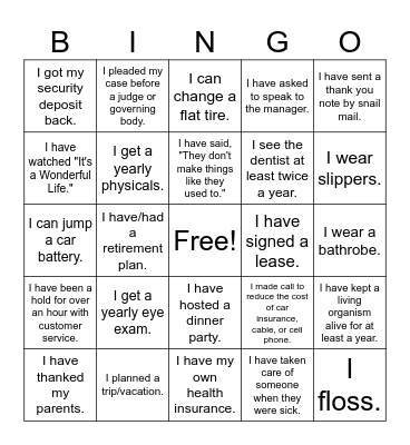 Adulting Bingo Card