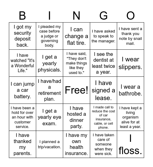 Adulting Bingo Card