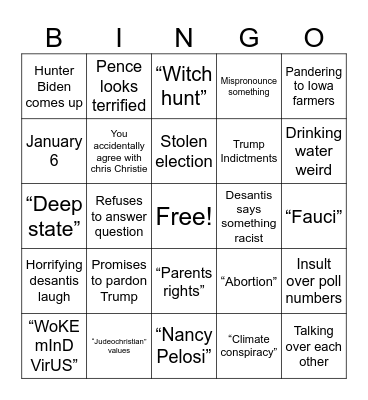 GOP DEBATE Bingo Card