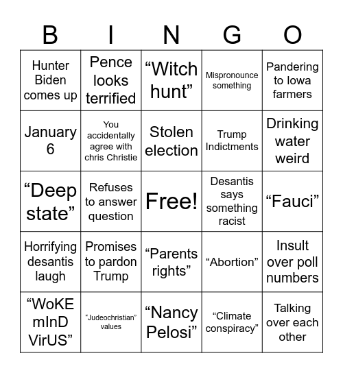 GOP DEBATE Bingo Card