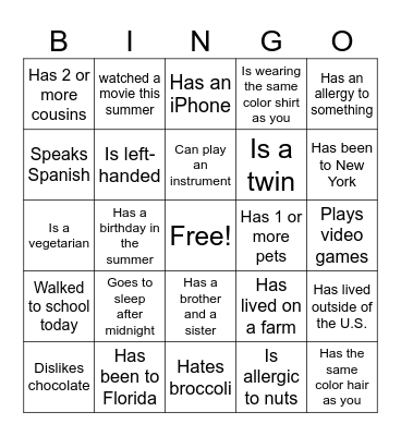 ICEBREAKER - FIND SOMEONE WHO Bingo Card