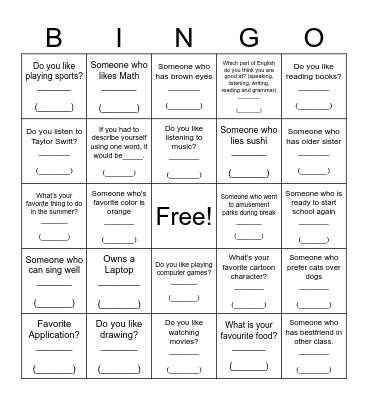 Getting-to-know-each-other Bingo Card