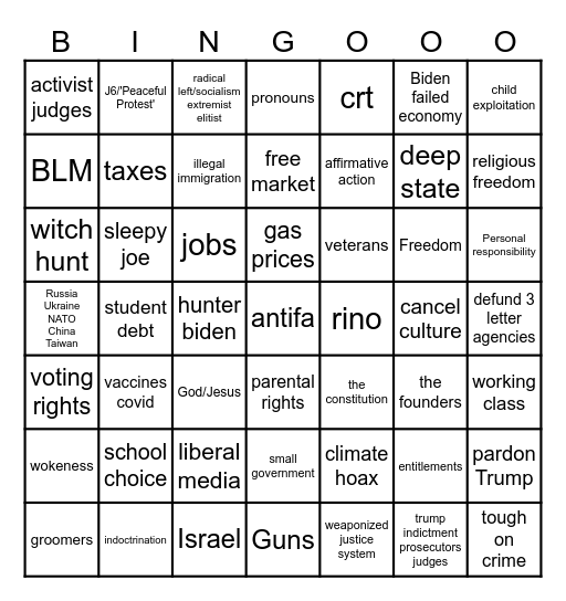 GOP Debate bingo Card