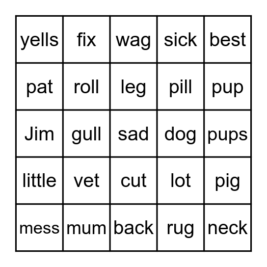 Stage Four: The Little Vet Bingo Card