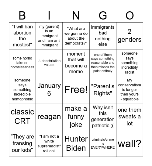 GOP DEBATE 2023 Bingo Card