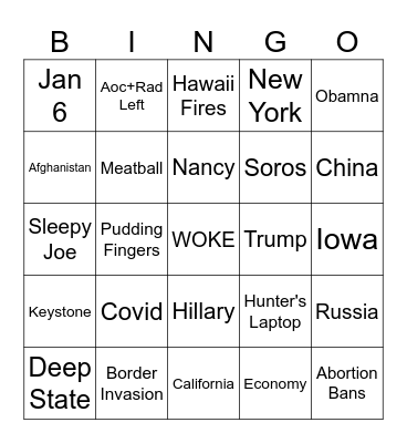 GOP Debate Bingo Card