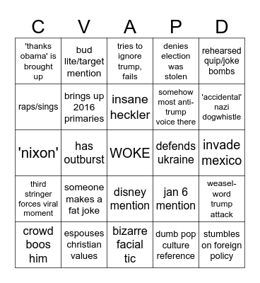 Debate Bingo Card