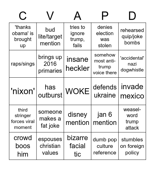 Debate Bingo Card