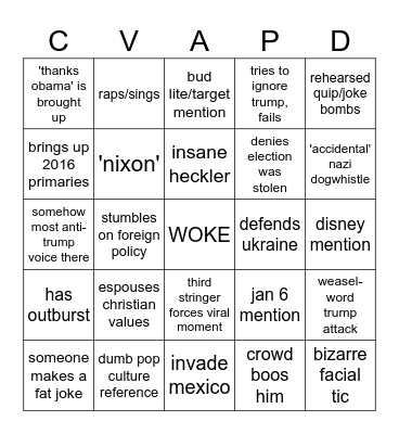 Debate Bingo Card