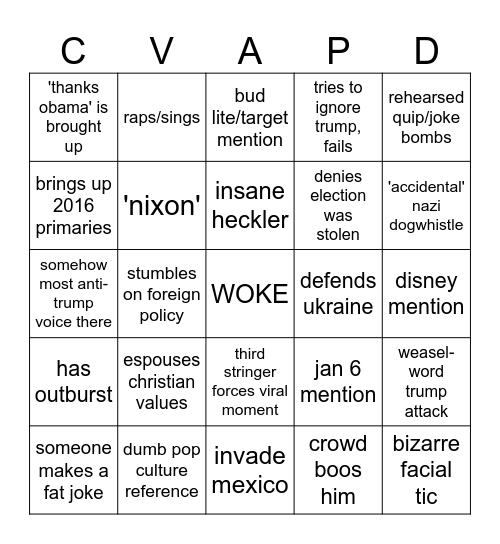 Debate Bingo Card