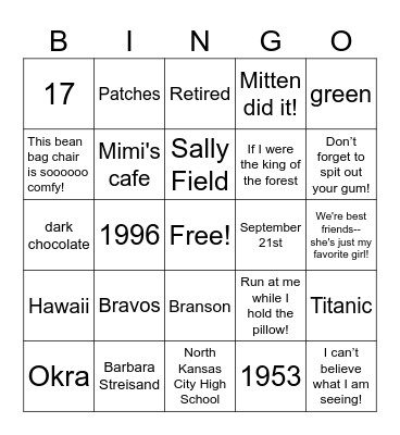 Chris is sunny and 70! Bingo Card