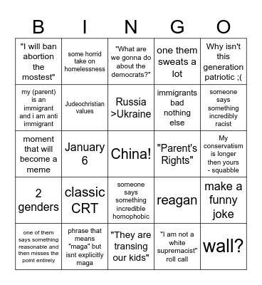 GOP DEBATE 2023 Bingo Card