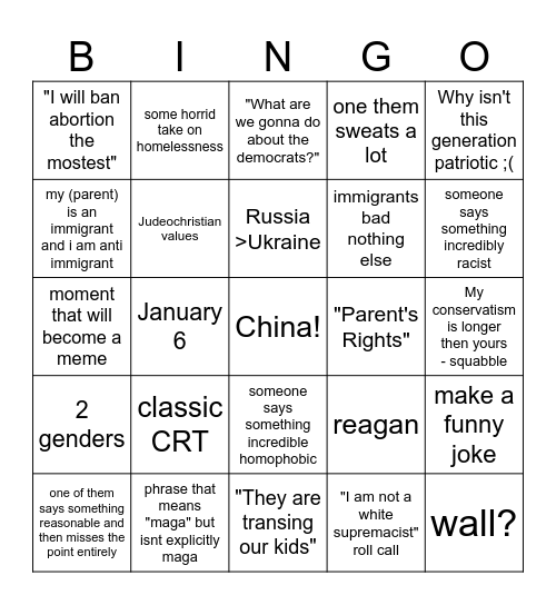GOP DEBATE 2023 Bingo Card