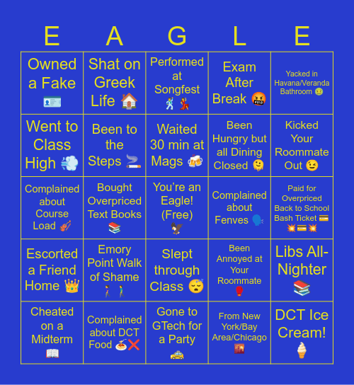 Emory Bingo! 🦅 Bingo Card