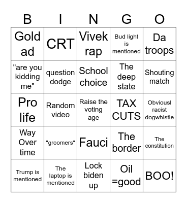 GOP Debate bingo Card