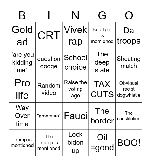 GOP Debate bingo Card