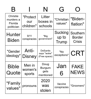 GOP VP debate Bingo Card