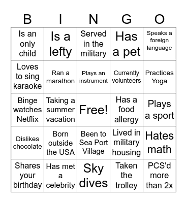 Ice Breaker Bingo Card