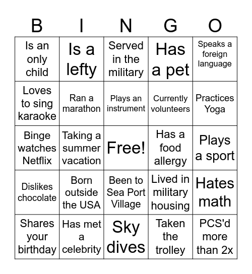 Ice Breaker Bingo Card