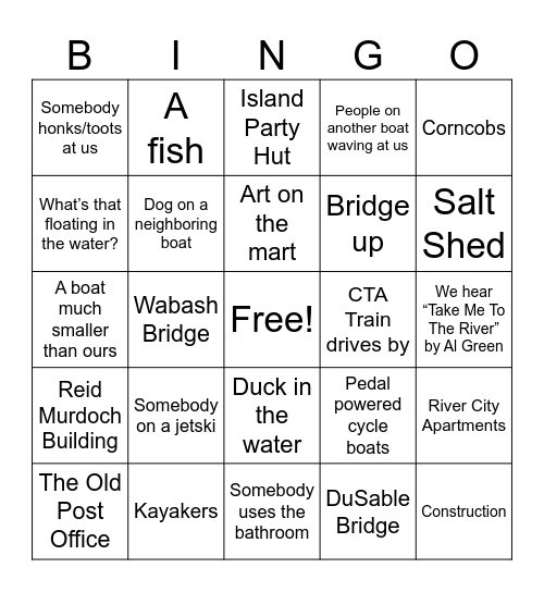 BINGO ON THE BOAT Bingo Card