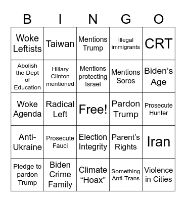 GOP Debate Bingo Card
