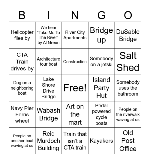 BINGO ON THE BOAT Bingo Card