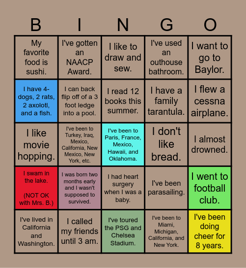 Mingle Bingo - AVID II Bingo Card