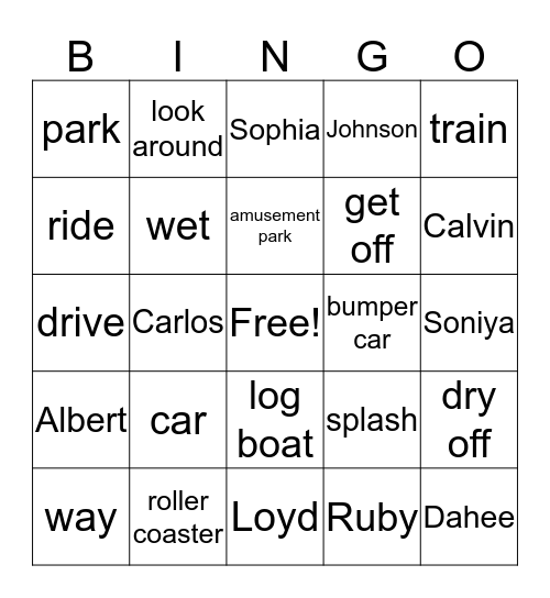 Amusement Park Rides Bingo Card