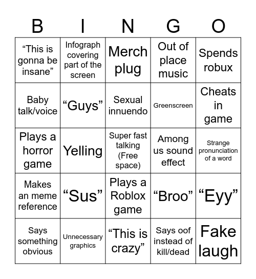 Lankybox bingo Card