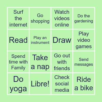Free Time Activities Bingo Card